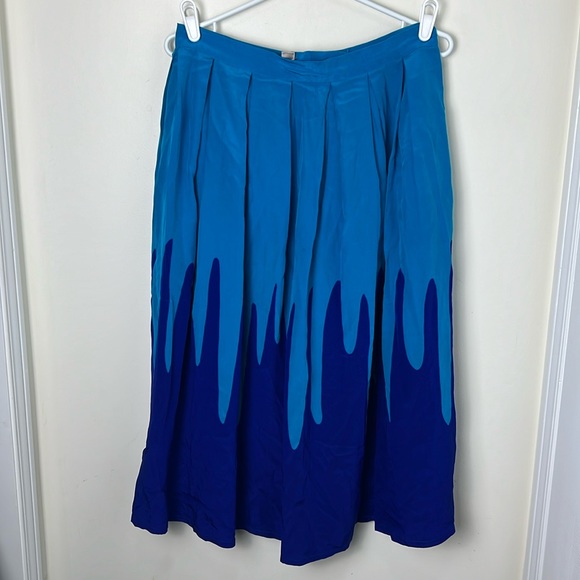 Vintage 100% Silk Skater Inverted Pleat Skirt Size Medium - Picture 3 of 13